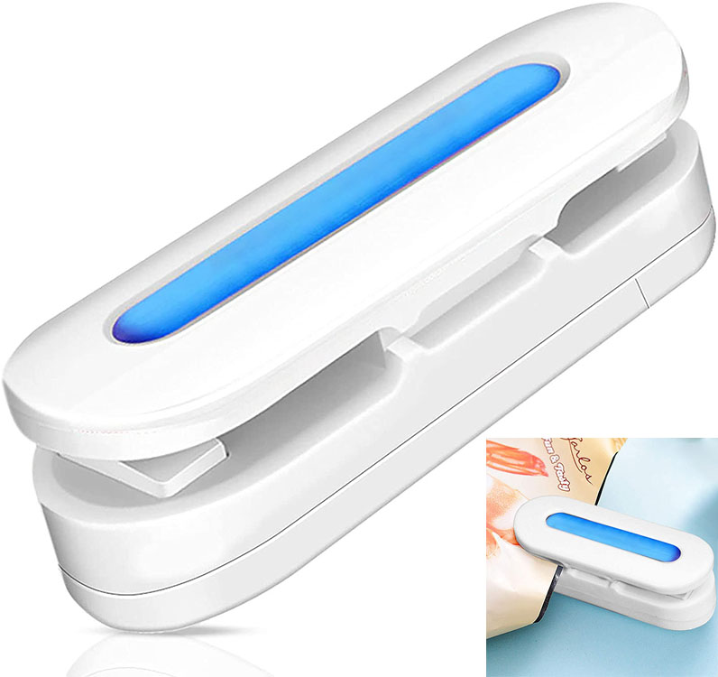 Mini Bag Sealer, Handheld Heat Vacuum Sealer, Plastic Bag Sealer to Keep Food Fresh, Portable Sealer Machine with Cutter, Small Sealing Machine for Potato Chips, Plastic Snack BagsWhite